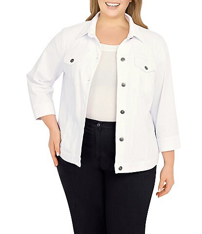 Ruby Rd. Plus Size Knitted Twill Classic Point Collar 3/4 Sleeve Jacket