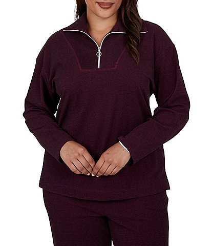 Ruby Rd. Plus Size Luxe Rib Knit Portrait Long Sleeve Quarter Zip Pullover Top