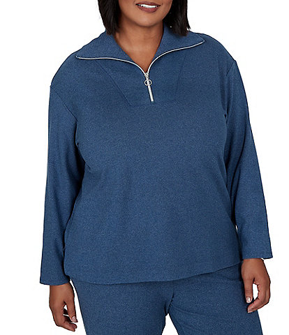 Ruby Rd. Plus Size Luxe Rib Knit Portrait Long Sleeve Quarter Zip Pullover Top