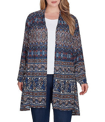 Ruby Rd. Plus Size Nouveau Stripe Long Sleeve Open-Front Cardigan