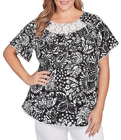Ruby Rd. Plus Size Paisley Lace Scoop Neck Short Sleeve Top