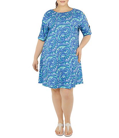 Ruby Rd. Plus Size Paisley Print Ladder Cut-Out Short Sleeve Shift Dress