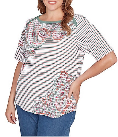 Ruby Rd. Plus Size Paisley Stripe Envelope Neck Short Sleeve Top