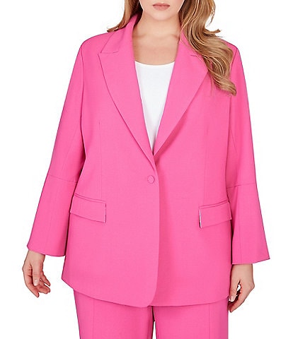 Ruby Rd. Plus Size Peak Lapel Inverted Pleat Sleeve One-Button Front Blazer