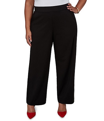 Ruby Rd. Plus Size Ponte Scalloped Detail Wide Leg Pants
