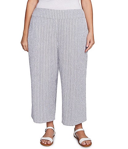 Ruby Rd. Plus Size Puckered Stripe Knit Wide Leg Pull-On Pants