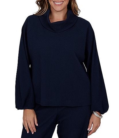 Ruby Rd. Plus Size Ribbed Knit Cowl Neck Long Bubble Sleeve Top