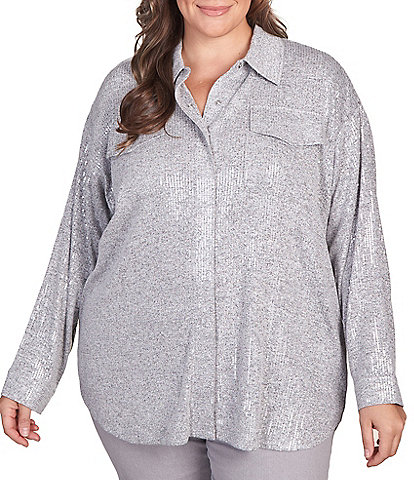 Ruby Rd. Plus Size Sequined Button Front Shirt Jacket
