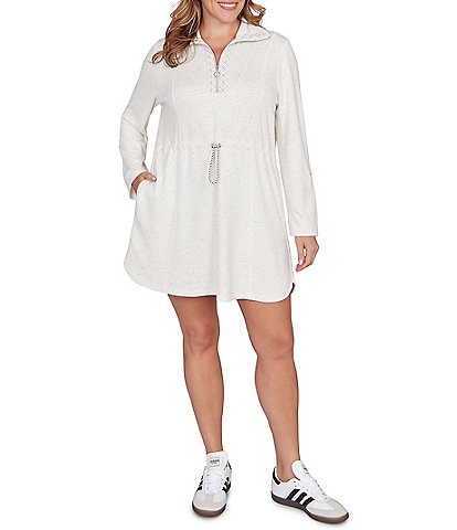 Ruby Rd. Plus Size Soft Speckled Knit Drawstring Waist Quarter-Zip Dress