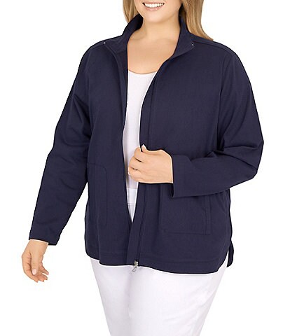 Ruby Rd. Plus Size Softhand Twill Stand Collar Cozy Zip Front Jacket