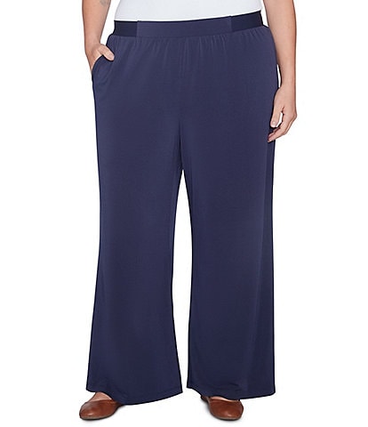 Ruby Rd. Plus Size Solid Crepe Wide Leg Pull-On Pants