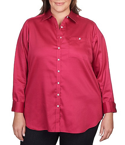 Ruby Rd. Plus Size Solid Wrinkle Resistant Point Collar Long Sleeve Button-Front Shirt