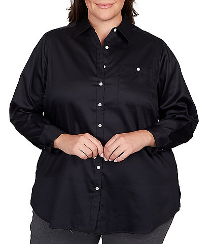 Ruby Rd. Plus Size Solid Wrinkle Resistant Point Collar Long Sleeve Button-Front Shirt