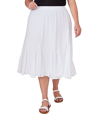 Ruby Rd. Plus Size Solid Yoryu Godet Elastic Waist Knee Length Skirt