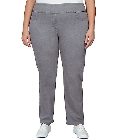 Ruby Rd. Plus Size Stretch Colored Denim Straight Leg Pull-On Pants