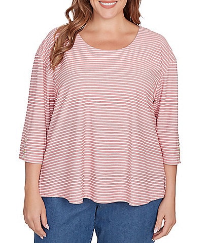 Ruby Rd. Plus Size Stripe Scoop Neck 3/4 Sleeve Top