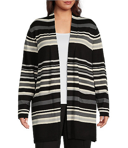 Ruby Rd. Plus Size Striped Open-Front Pocket Cardigan
