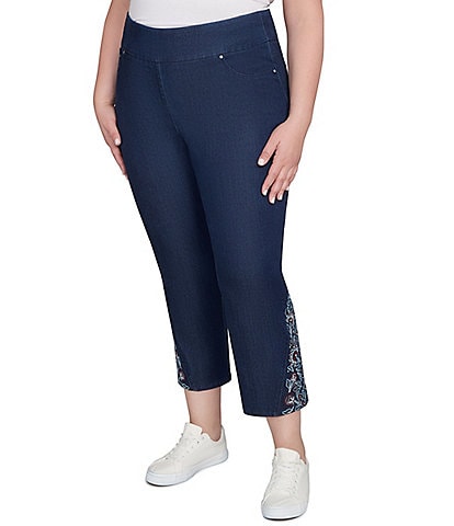 Ruby Rd. Plus Size Tencel  Embroidered Hem Pull-On Ankle Pants