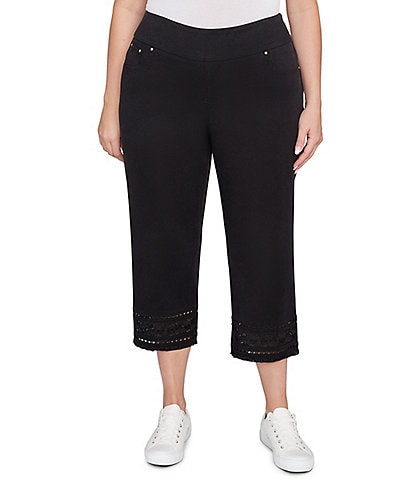 Ruby Rd. Plus Size Tencel ™ Embroidered Lotus Lace Hem Pull-On Pants