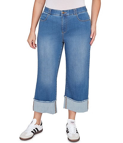 Ruby Rd. Plus Size Ultra-Soft Denim Rolled Hem Wide Leg Jeans