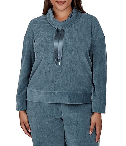 Ruby Rd. Plus Size Velveteen Cowl Neck Long Sleeve Pullover