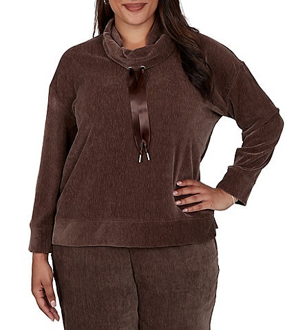 Ruby Rd. Plus Size Velveteen Cowl Neck Long Sleeve Pullover
