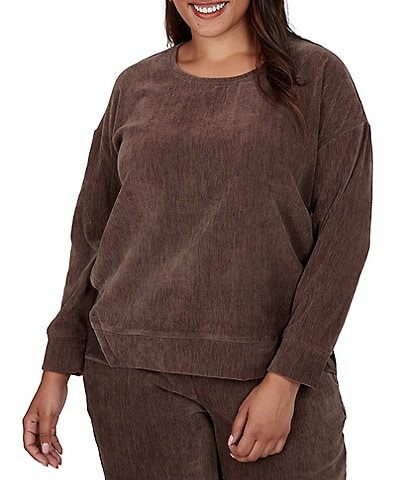 Ruby Rd. Plus Size Velveteen Satin Inset Scoop Neck Long Sleeve Top