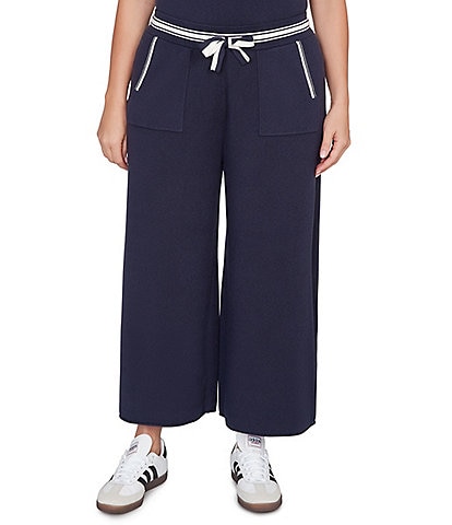 Ruby Rd. Plus Size Wide Leg Contrast Striped Trim Pull-On Sweater Pants