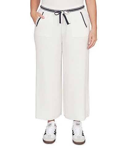 Ruby Rd. Plus Size Wide Leg Contrast Striped Trim Pull-On Sweater Pants