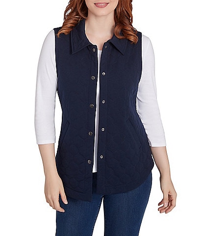 Ruby Rd. Printed Point Collar Button-Front Quilted Vest