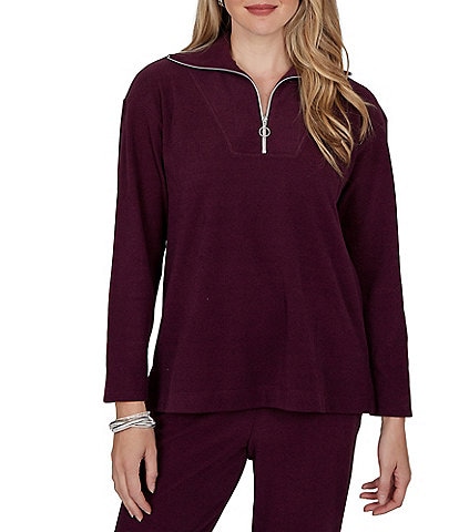 Ruby Rd. Ribbed Knit Portrait Collar Long Sleeve Quarter Zip Pullover