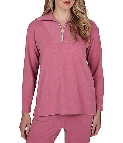 Ruby Rd. Ribbed Knit Portrait Collar Long Sleeve Quarter Zip Pullover