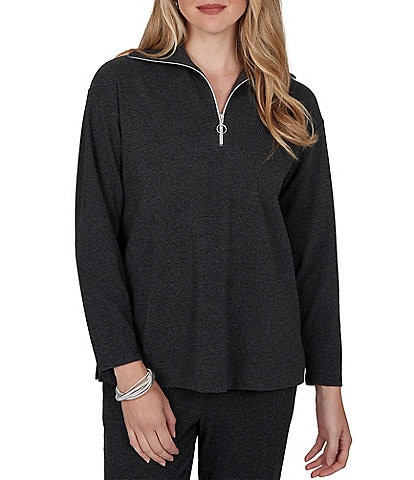 Ruby Rd. Ribbed Knit Portrait Collar Long Sleeve Quarter Zip Pullover