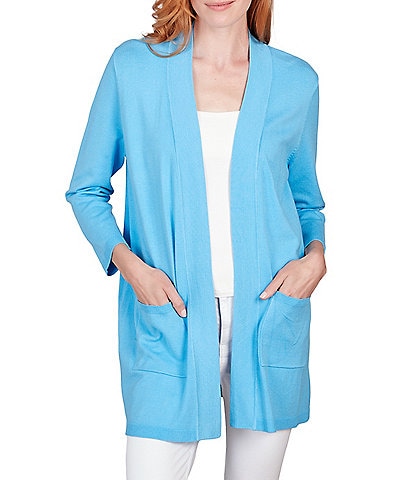 Ruby Rd. Ribbed Placket Open-Front Pocket Cardigan
