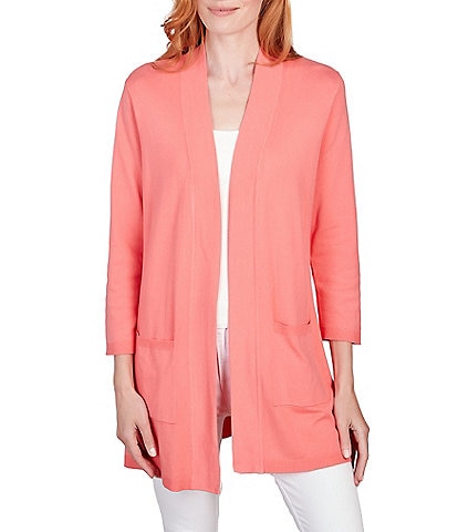 Ruby Rd. Ribbed Placket Open-Front Pocket Cardigan