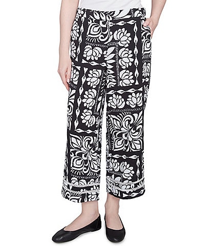 Ruby Rd. Soft Crepe Tropical Patchwork Wide Leg Pull-On Pants