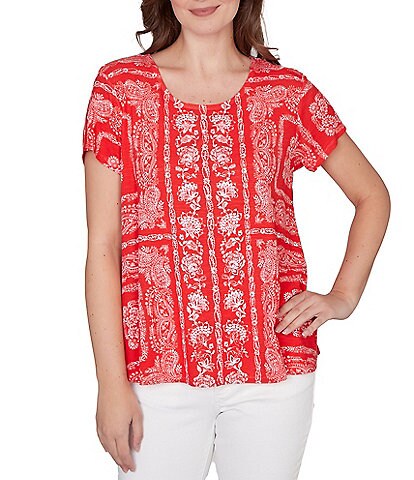 Ruby Rd. Soft Knit Bandana Scoop Neck Short Sleeve Top