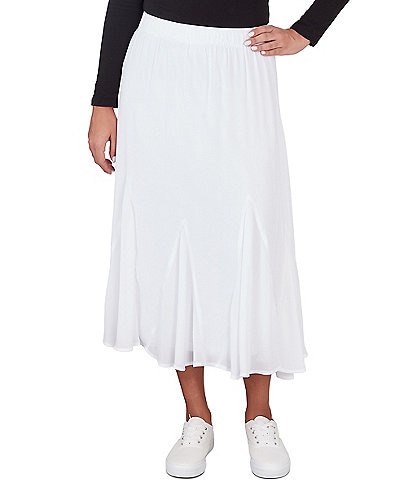Ruby Rd. Solid Yoryu Godet Elastic Waist Midi A-LIne Skirt
