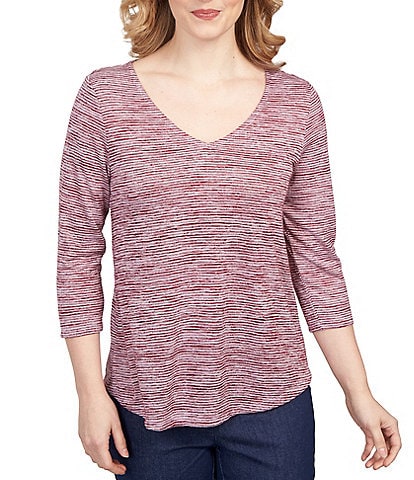 Ruby Rd. Space Dyed Knit V-Neck 3/4 Sleeve Shirt
