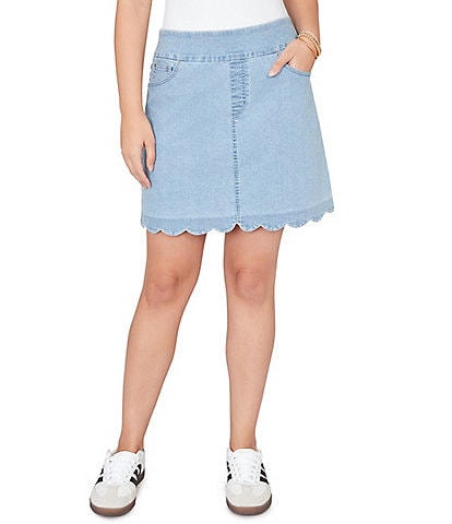 Ruby Rd. Stretch Denim Scalloped Hem Pull-On Skort