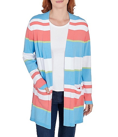 Ruby Rd. Stripe Print Loong Sleeve Open-Front Cardigan