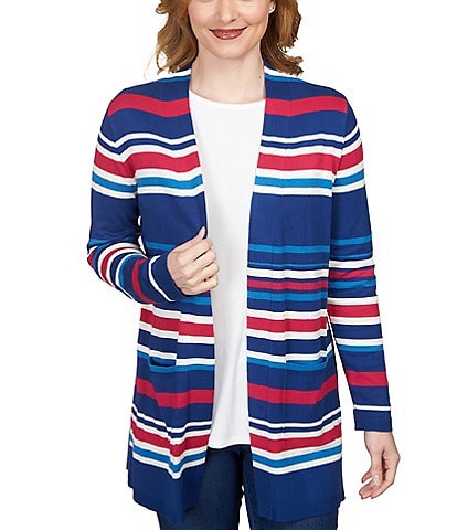 Ruby Rd. Striped Open-Front Pocket Cardigan