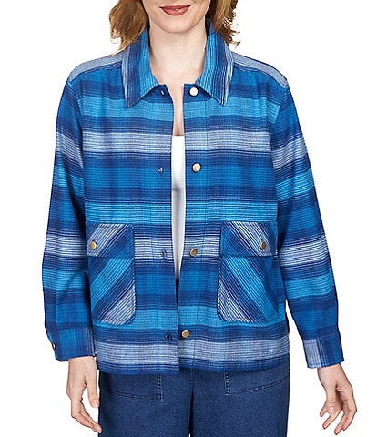 Ruby Rd. Yarn Dyed Stripe Print Flannel Snap Front Jacket