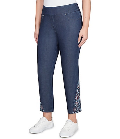 Ruby Rd. Tencel Embroidered Hem Pull-On Ankle Pants