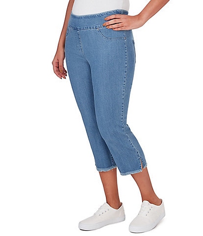Ruby Rd. Tencel Pull-On Fringe Side Slit Hem Capri Pants