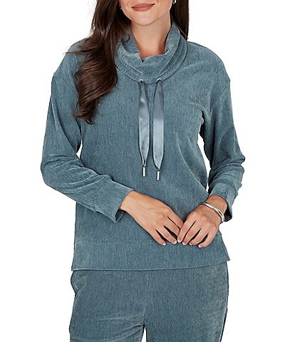 Ruby Rd. Velveteen Cowl Neck Long Sleeve Pullover