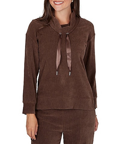 Ruby Rd. Velveteen Cowl Neck Long Sleeve Pullover