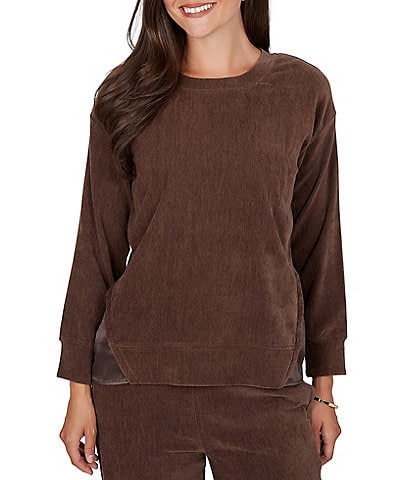 Ruby Rd. Velveteen Satin Inset Crew Neck Long Sleeve Top
