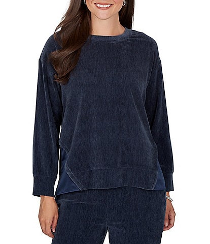 Ruby Rd. Velveteen Satin Inset Crew Neck Long Sleeve Top