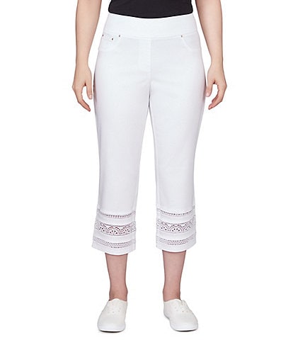 Ruby Rd. Wide Waistband Lace Inset Hem Pull-On Capri Jeans